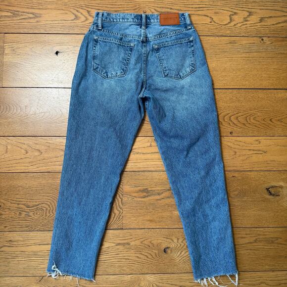Lucky Brand High Rise Ankle Mom Jean Drew SZ 4/27 Med Wash Raw Hem Boho Classic - Picture 2 of 7
